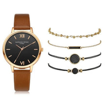 Load image into Gallery viewer, Watch 5Pcs Set Women Quartz Wristwatch Leather Bracelet
