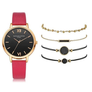 Watch 5Pcs Set Women Quartz Wristwatch Leather Bracelet