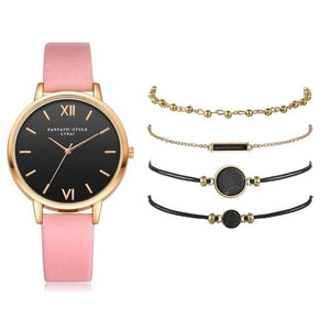 Watch 5Pcs Set Women Quartz Wristwatch Leather Bracelet