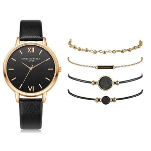 Watch 5Pcs Set Women Quartz Wristwatch Leather Bracelet