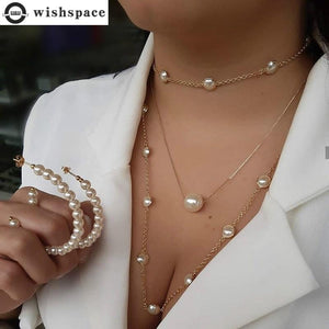 Multilayer Strand Simulated Pearl Necklace and Earrings Set